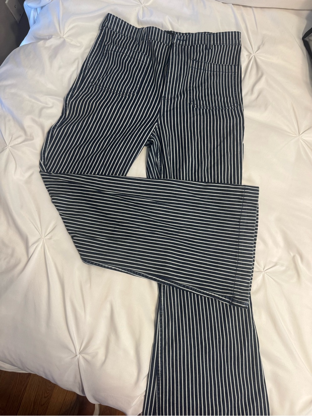 Striped Black & White stretchy denim Boot Cut Pants